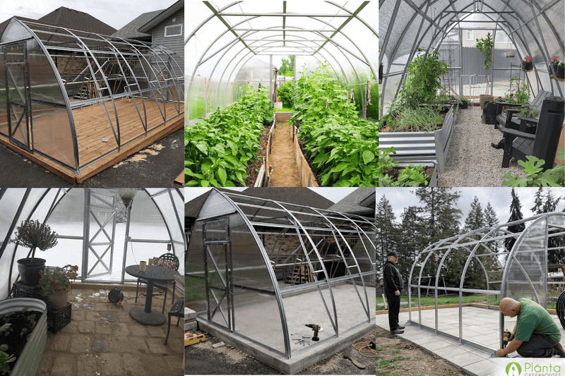 Greenhouse standing on a timber perimeter base filled with gravel