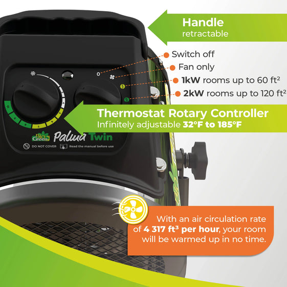 Electric Greenhouse Heater & Fan PALMA with Digital Thermostat - detail view on buttons